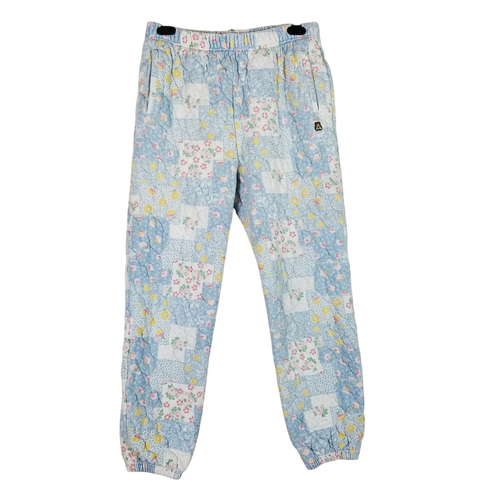 Teddy Fresh Quilted Patchwork Pants Women Size M Blue Floral Joggers Streetwear